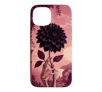Custodia per iPhone 15 Mano scheletro che tiene una dalia nera