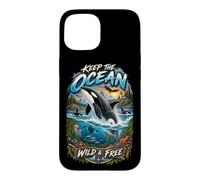 Custodia per iPhone 15 Mantieni l'Oceano Libero per gli Amanti delle Orca