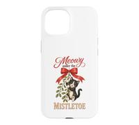 Custodia per iPhone 15 Meowy Under The Mistletoe Cute Tuxedo Kitten Christmas