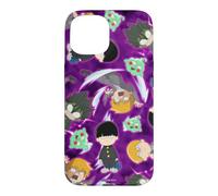 Custodia per iPhone 15 Mob Psycho 100 Repeating Chibi Characters on Purple Anime