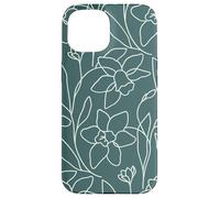Custodia per iPhone 15 Modern Line Art Poppy Flower Leaves Boho Dark Green