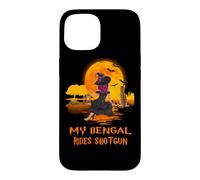 Custodia per iPhone 15 My Bengal Rides Shotgun Cat and Witch Halloween Costume