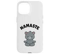 Custodia per iPhone 15 Namaste, simpatico orso Kawaii per yoga, senza stress