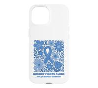Custodia per iPhone 15 Nastro blu floreale "Nobody Fights Alone" del guerriero del cancro al colon