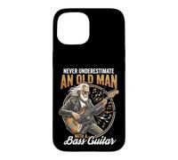 Custodia per iPhone 15 Never Underestimate an Old Man with A Bass Guitar Player Dad