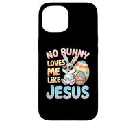 Custodia per iPhone 15 No Bunny Loves Me Like Jesus Easter Christian Boys Kids Men