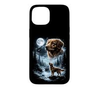 Custodia per iPhone 15 Nova Scotia Duck Tolling Retriever che ulula alla luna anni '90