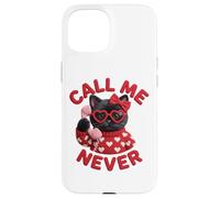 Custodia per iPhone 15 Occhiali con scritta "Call Me Never Black Cat Valentine" con cuore e grafica carina