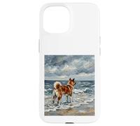 Custodia per iPhone 15 Opera d'arte di Akita Inu Starry Night Dog at the Beach