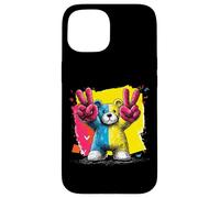 Custodia per iPhone 15 Orsacchiotto con scritta "Double Peace Graffiti" Pop Graphic Art Sign Animal