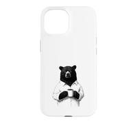 Custodia per iPhone 15 Orso Burbero con Caffè Disegno Animale per Chi Ama il Caffè