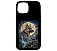 Custodia per iPhone 15 Pastore tedesco con luna - Cani