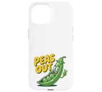 Custodia per iPhone 15 Peas Out - Divertente gioco di parole a forma di pisello con scritta «Peas Out Giving Peace»