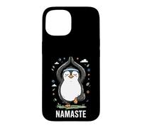 Custodia per iPhone 15 Penguin Yoga Namaste Pose Meditation Cartoon