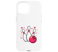Custodia per iPhone 15 PER L'AMORE DEL BOWLING. SFERA CARTOONE, SPILLE E CUORI