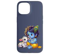Custodia per iPhone 15 Piccolo Krishna Gopal con vitello adorabile arte spirituale indù