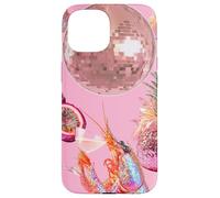 Custodia per iPhone 15 Pink Preppy Disco Ball Gamberetti Martini Cocktail Estate Divertente