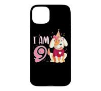 Custodia per iPhone 15 Plus 9 ° compleanno ragazza cane cuccioli bambini io sono 9