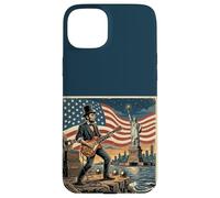 Custodia per iPhone 15 Plus Abraham Lincoln Playing Electric Guitar 4th of July Retro