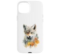 Custodia per iPhone 15 Plus Adorabile Giovane Volpe con Fiori Acquerello Art