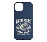 Custodia per iPhone 15 Plus Alaska or Bust Salmon Season Fishing Angler Cool Adventure