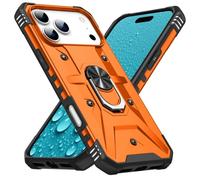 Custodia per iPhone 15 Plus Arancione Robusta custodia per telefono con supporto ad anello girevole a 360°, cover antiurto resistente con angoli con cuscinetti d'aria, protezione dello schermo ri