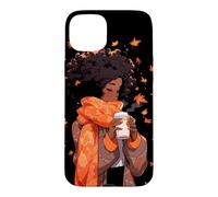 Custodia per iPhone 15 Plus Autunno Afro Donna Afro Americano Autunno Zucca Spice Latte