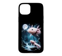 Custodia per iPhone 15 Plus Axolotl Ululando alla Luna 90's Retro