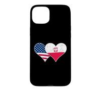 Custodia per iPhone 15 Plus Bandiere USA e Polonia - Cuori vintage americani e polacchi