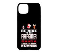 Custodia per iPhone 15 Plus Be Nice To The Firefighter Santa Is Watching Funny Christmas