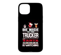 Custodia per iPhone 15 Plus Be Nice To The Trucker Santa Is Watching Funny Christmas
