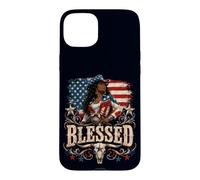 Custodia per iPhone 15 Plus Beata Cowgirl Nera Patriottica Western American Pride Queen