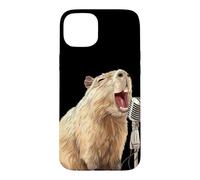 Custodia per iPhone 15 Plus Bella capibara con microfono per gli amanti del karaoke e del canto