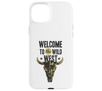 Custodia per iPhone 15 Plus Benvenuti al Wild West Bull Skull Vintage Western Logo