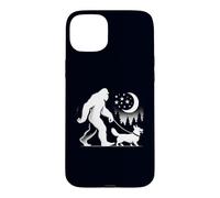Custodia per iPhone 15 Plus Bigfoot Walking With Corgi Funny Sasquatch Dog Lover & Proprietario