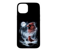 Custodia per iPhone 15 Plus Birdwatcher retrò Red Cardinal Bird che ulula alla luna degli anni '90