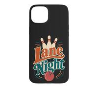 Custodia per iPhone 15 Plus Birilli da bowling retrò Ball Lane Night Fun
