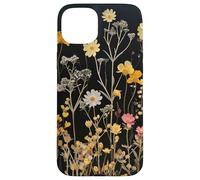 Custodia per iPhone 15 Plus Black Boho Aesthetic Mixed Flowers Pressed Flower