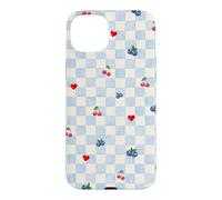 Custodia per iPhone 15 Plus Blu Gingham Cherry Mirtillo Picnic Coquette Estetica