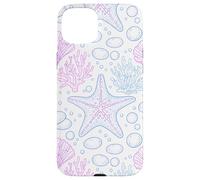 Custodia per iPhone 15 Plus Blue Pink Starfish Shell Coral Ocean Life and Beach Pattern