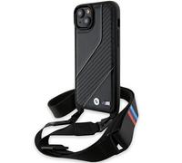 Custodia BMW per iPhone 15 Plus 6,7 Custodia rigida nera M Edition Carbon Stripe & Strap - Nouvo