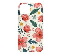 Custodia per iPhone 15 Plus Bold Teal verde foglie rosso rosa fiori floreali