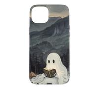 Custodia per iPhone 15 Plus Bookish Ghost Reading Book Reader Mountain Scene