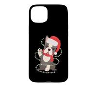 Custodia per iPhone 15 Plus Boston Terrier Babbo Natale luci albero di Natale cane di Natale