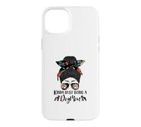 Custodia per iPhone 15 Plus Boston Terrier Kinda Busy Being A Dog Mom Messy Bun