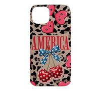 Custodia per iPhone 15 Plus Brown Cheetah America Girls Leopard Print Cherry E Bow
