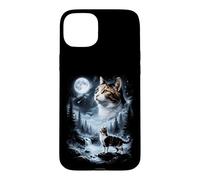 Custodia per iPhone 15 Plus Calico Cat Ululando alla Luna anni '90 Retro