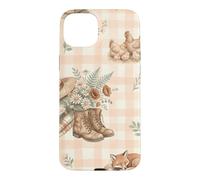 Custodia per iPhone 15 Plus Cappello da fattoria Stivali Agnello Polli Volpe Giardino Acquerello