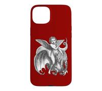 Custodia per iPhone 15 Plus Carattere alato demoniaco cavalcando un drago a due teste ritagliato