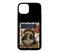 Custodia per iPhone 15 Plus Carino Tanuki Mangiare Ramen Vintage Giapponese Raccoon Cane